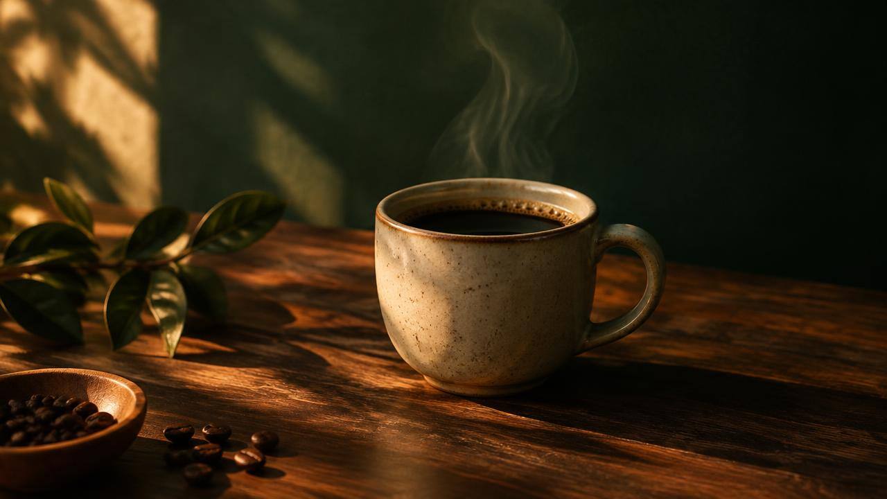 A cup of brewed coffee on a table
